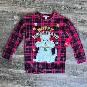 Celebrate Together Girls Red & Black Puppy Adorable Holiday Sweatshirt Tunic